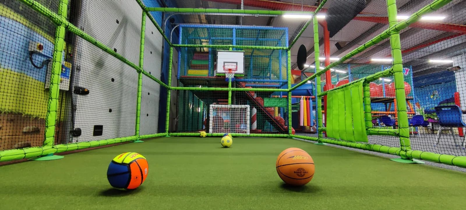 The WeePlay Sports Arena: an indoor astroturf five-a-side pitch with goals and footballs